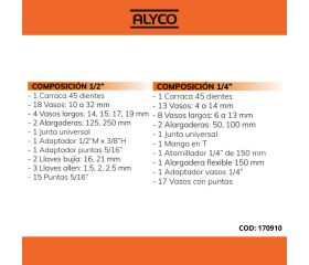 Módulo De 94 Piezas De Llaves De Vaso En Bandeja Plástico Para Carro ALYCO ORANGE