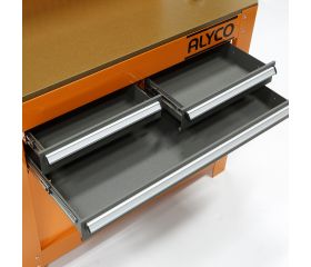 Mesa De Trabajo Metálica Con 3 Cajones, Panel Y Almacén Superior ALYCO ORANGE