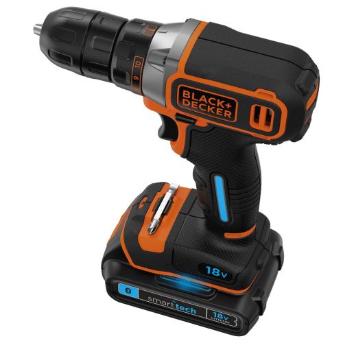 BDCDC18KST-QW - Taladro atornillador 18V 1.5Ah con batería Smart Tech,  cargador 400mA y maletín