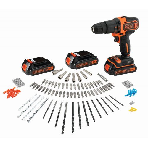 BDCHD181B3A-QW - Taladro percutor 18V 1.5Ah Litio con 3 baterías, cargador rápido, 120 accesorios y caja de herramientas