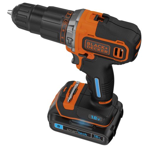 BDCHD18KST-QW - Taladro Percutor 18V 1.5Ah con batería Smart Tech,  cargador 400mA y maletín