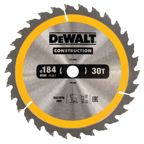 DT1940-QZ - Hoja para construcción 184x16mm 30T (AC)