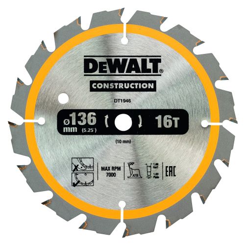 DT1946-QZ - Hoja para sierra circular portátil para construcción 136 x10mm 16T (DC)