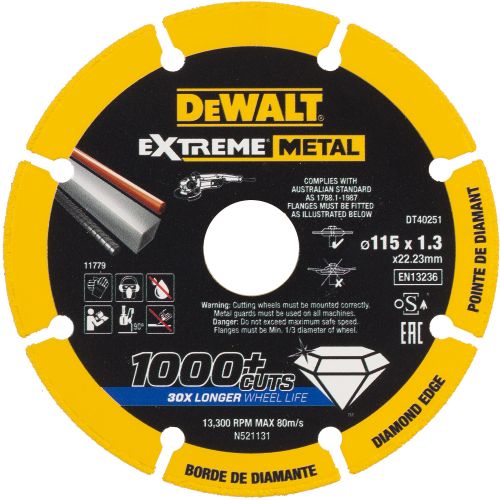 DT40251-QZ - Disco de corte con borde diamantado Extreme Metal 115x1.3x22.3mm