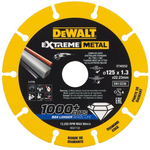 DT40252-QZ - Disco de corte con borde diamantado Extreme Metal 125x1.3x22.3mm