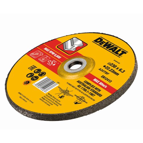 DT43919-QZ - Disco de desbaste concavo para metal con grano profesional de óxido de alumínio 230 x 6.3 x 22.23mm