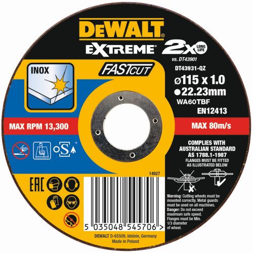 DT43931-QZ - Disco de corte plano EXTREME® Fast Cut para INOX