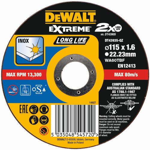 DT43935-QZ - Disco de corte plano  EXTREME® Long Life para INOX