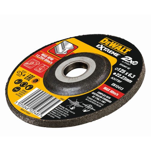 DT43947-QZ - Disco de desbaste concavo EXTREME® para metal con grano industrial de óxido de alumínio 125 x 6.3 x 22.23mm