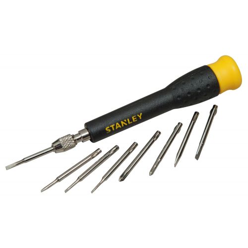 Juego de destornillador de precisión FATMAX® con 16 puntas intercambiables. Planas 1, 1.2, 1.5, 1.8, 2, 2.5. Phillips PH000 y PH00. Torx T5, T6, T7 y T8. Hexagonales 0.9, 1.3, 1.5 y 2