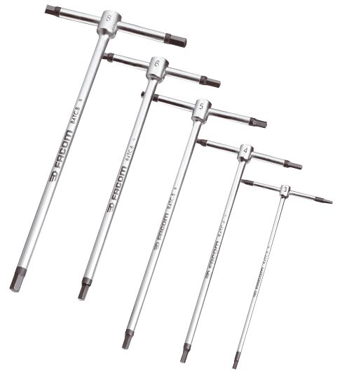 Juego de 5 llaves macho 6 caras con mango en 