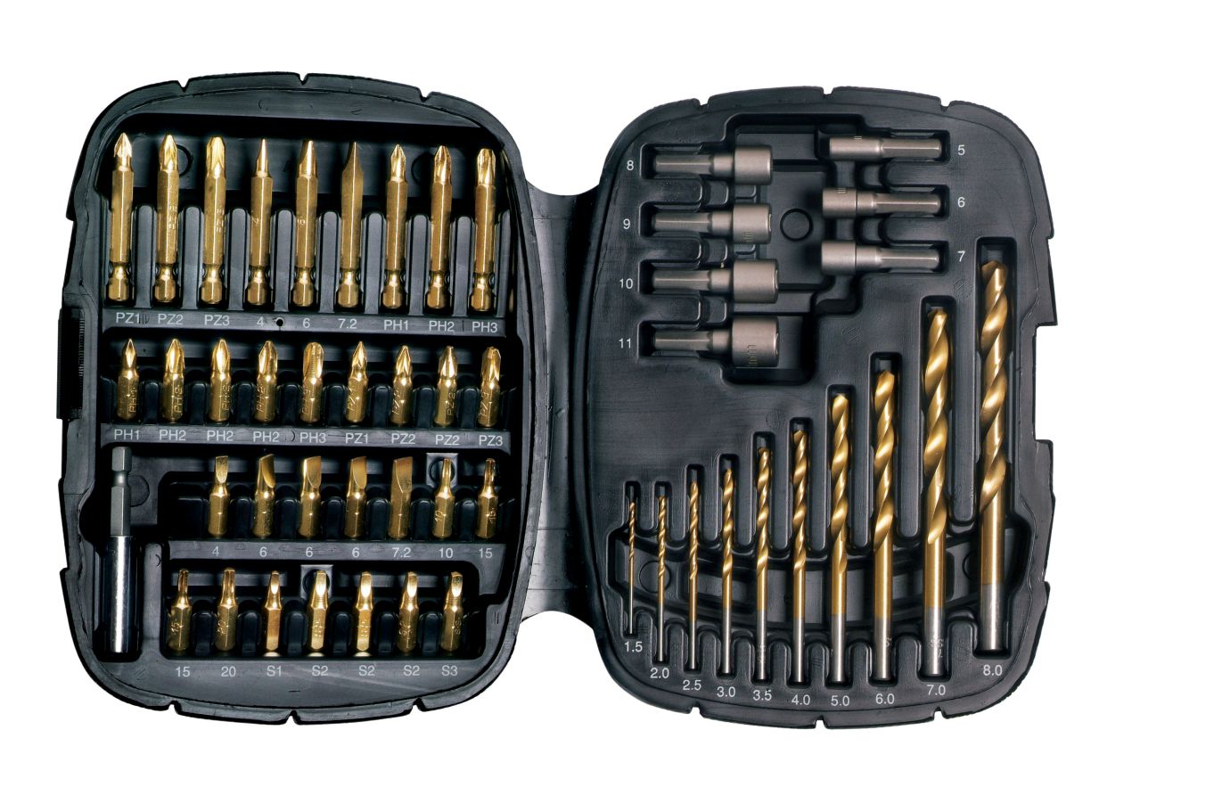 A7093-XJ - Juego de 50 piezas para Atornillar y Taladrar con brocas titanio