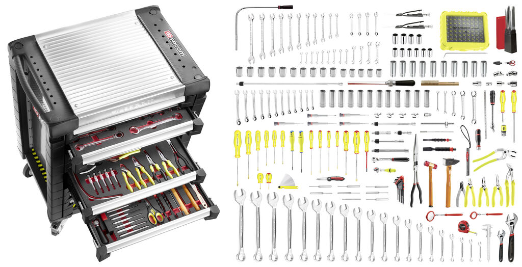 Selección 280 herramientas en pulgadas para el mantenimiento helicópteros - carro móvil 8 cajones