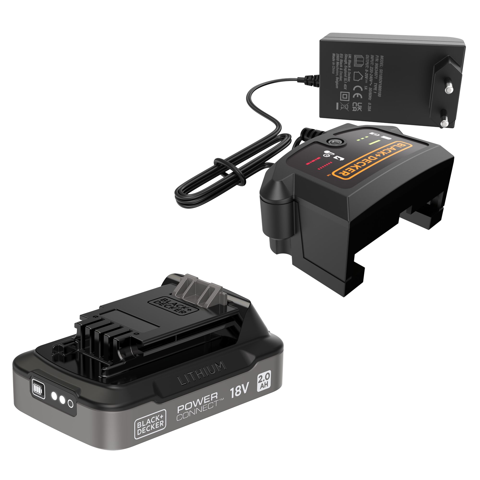 BDL2018S1B-QW - Starter Kit 18V POWERCONNECT™ con batería 2Ah Lítio con indicador de estado de carga y cargador de 1A