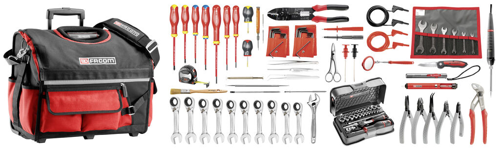 Selección electricista 101 herramientas - caja de herramientas textil con ruedas