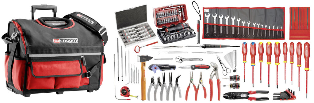 Selección electromecánico 120 herramientas - caja de herramientas textil con ruedas