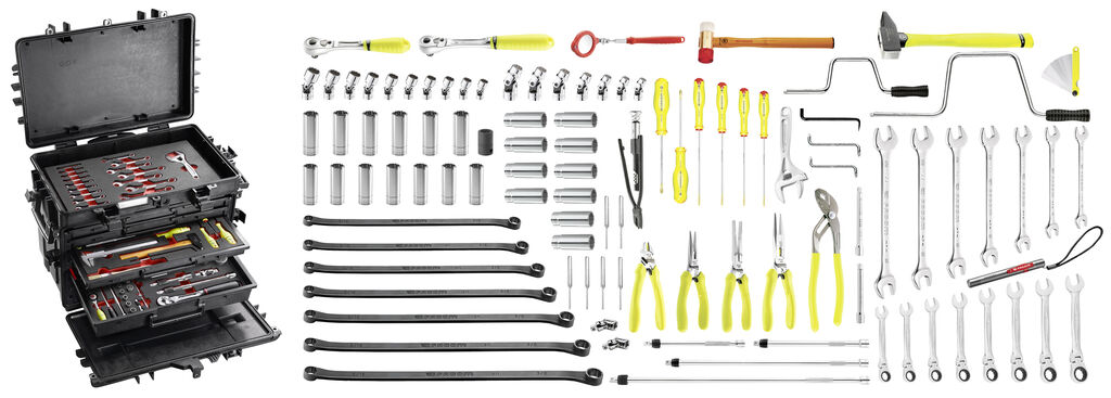 Selección 104 herramientas en pulgadas para mecánico motor - módulos espuma y caja estanca