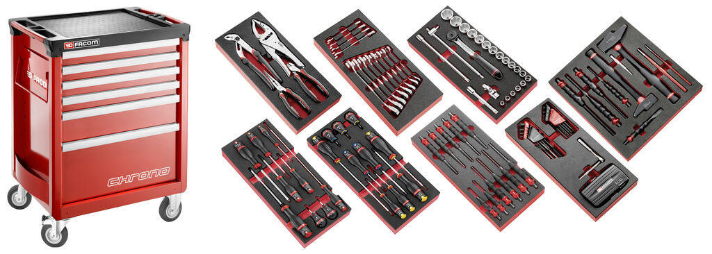 Selección 135 herramientas para el mantenimiento agrícola - carro móvil 6 cajones CHRONO