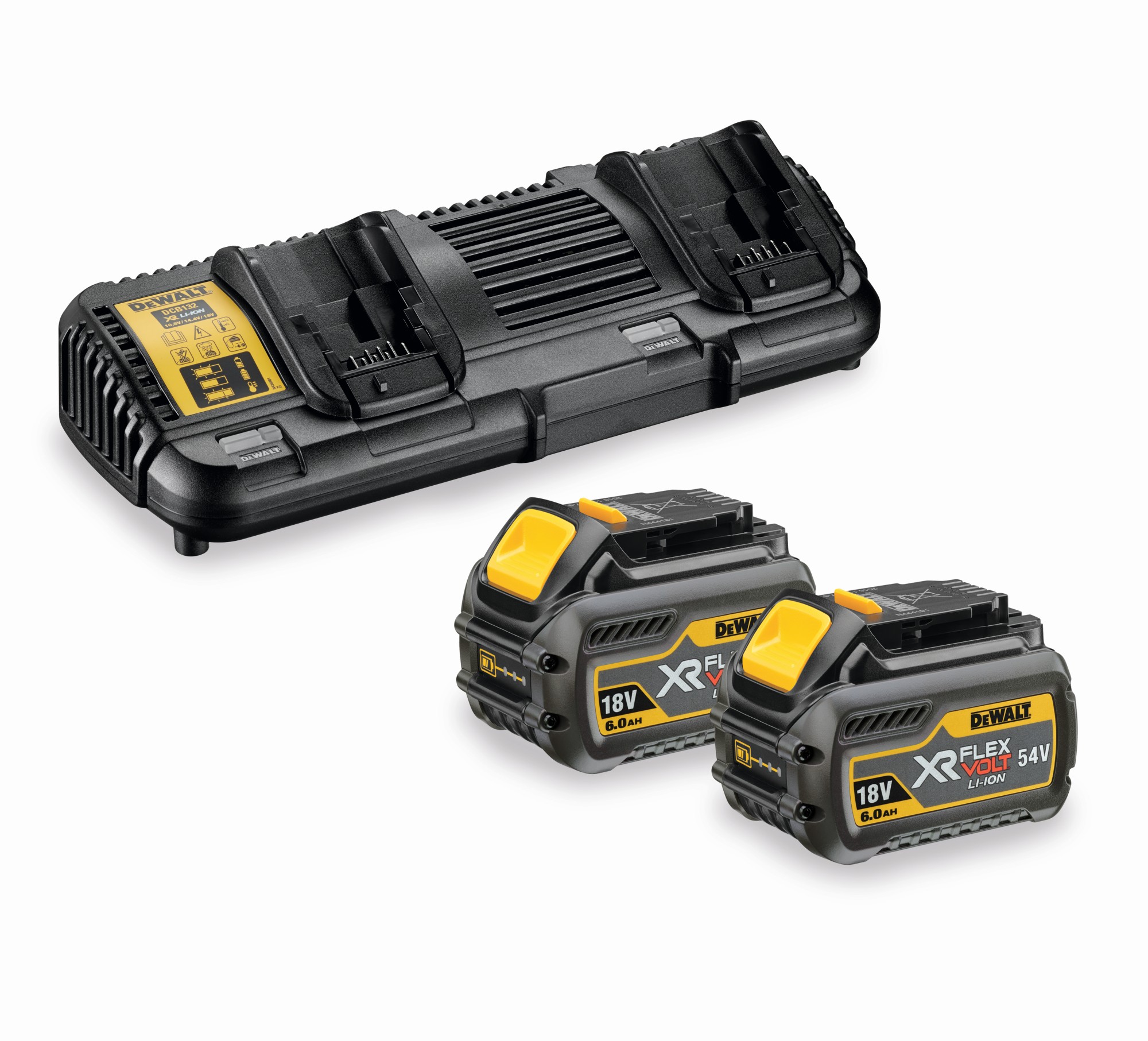 DCB132T2-QW - 18/54V XR FLEXVOLT 6AH BATTERY X 2 AND DUAL CHARGER STARTER KIT
