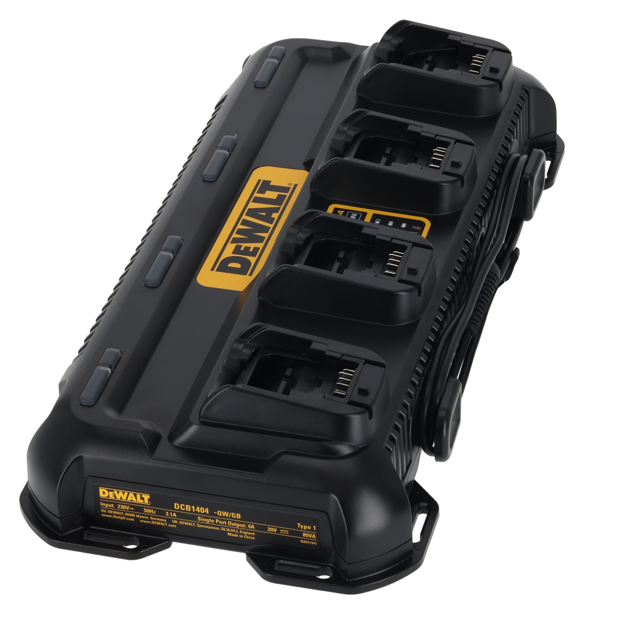 DCB1404-QW - Cargador 4 Puertos XR FLEXVOLT: 54V - 18V -  12V carril Li-Ion (4x4A)