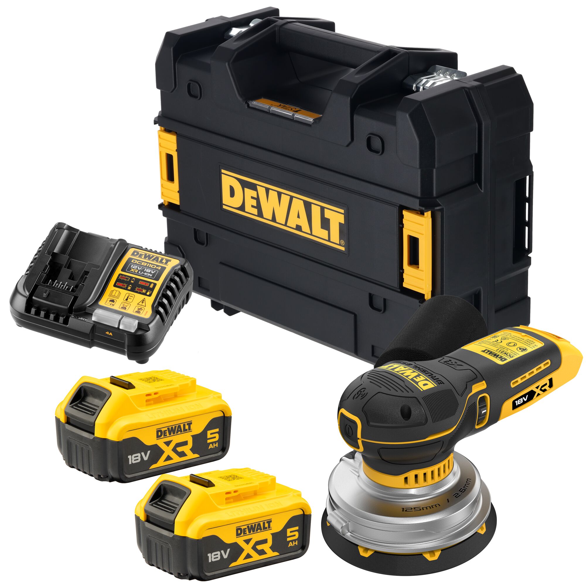 DCW211P2-QW - Lijadora Rotorbital sin escobillas Ø125mm XR 18V Li-Ion 5Ah con maletín TSTAK II