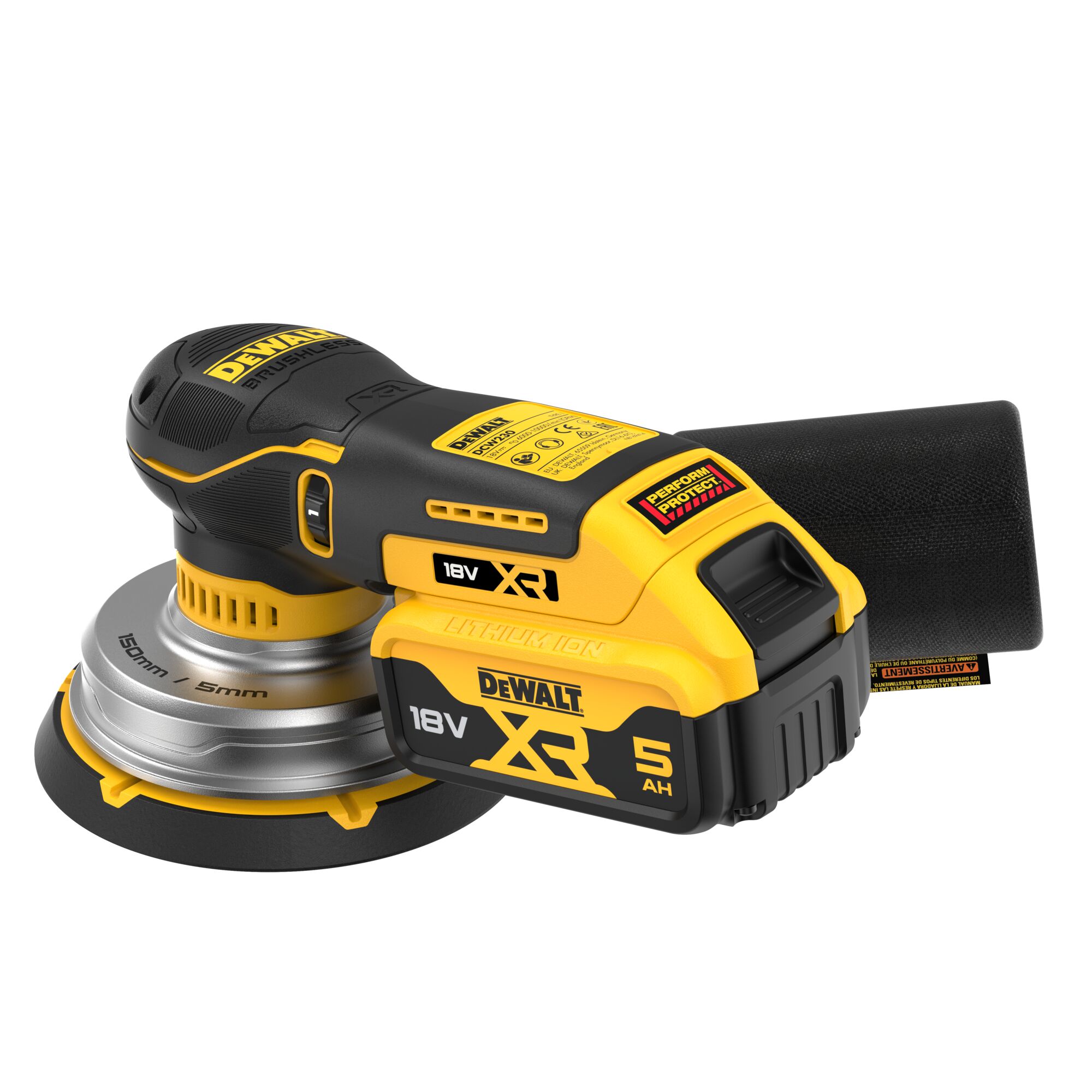 DCW230P2-QW - Lijadora Rotorbital sin escobillas Ø150mm XR 18V Li-Ion 5Ah