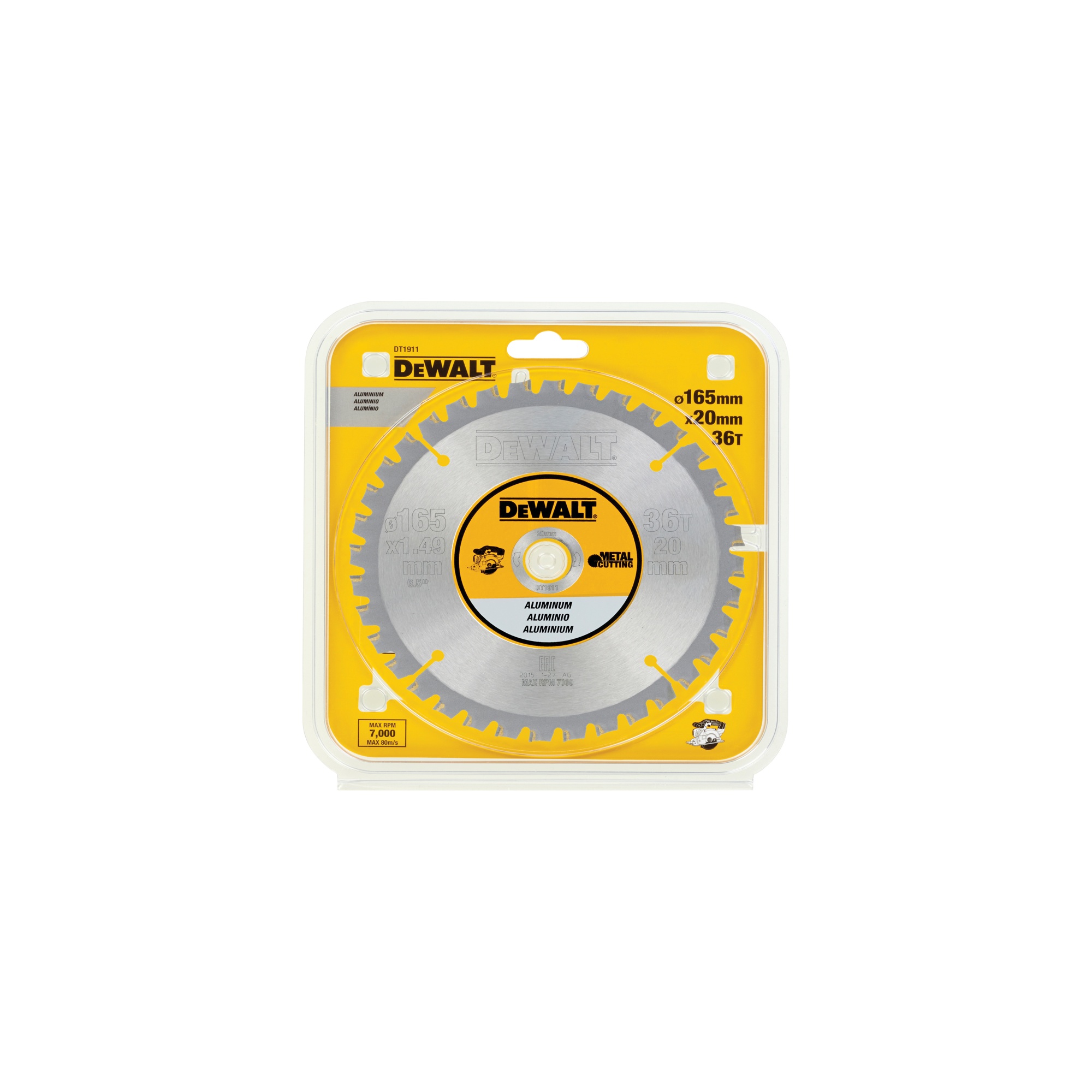 DT1911-QZ - Hoja para sierra circular sin cable 165x20mm 36D para Aluminio
