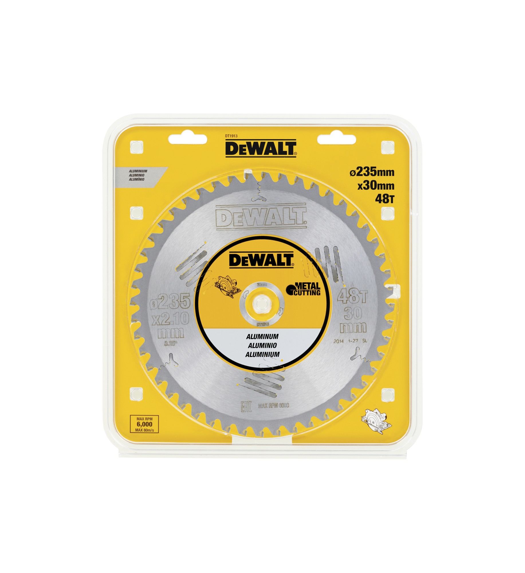 DT1913-QZ - Hoja de sierra circular portátil 235x30mm 48D para Aluminio