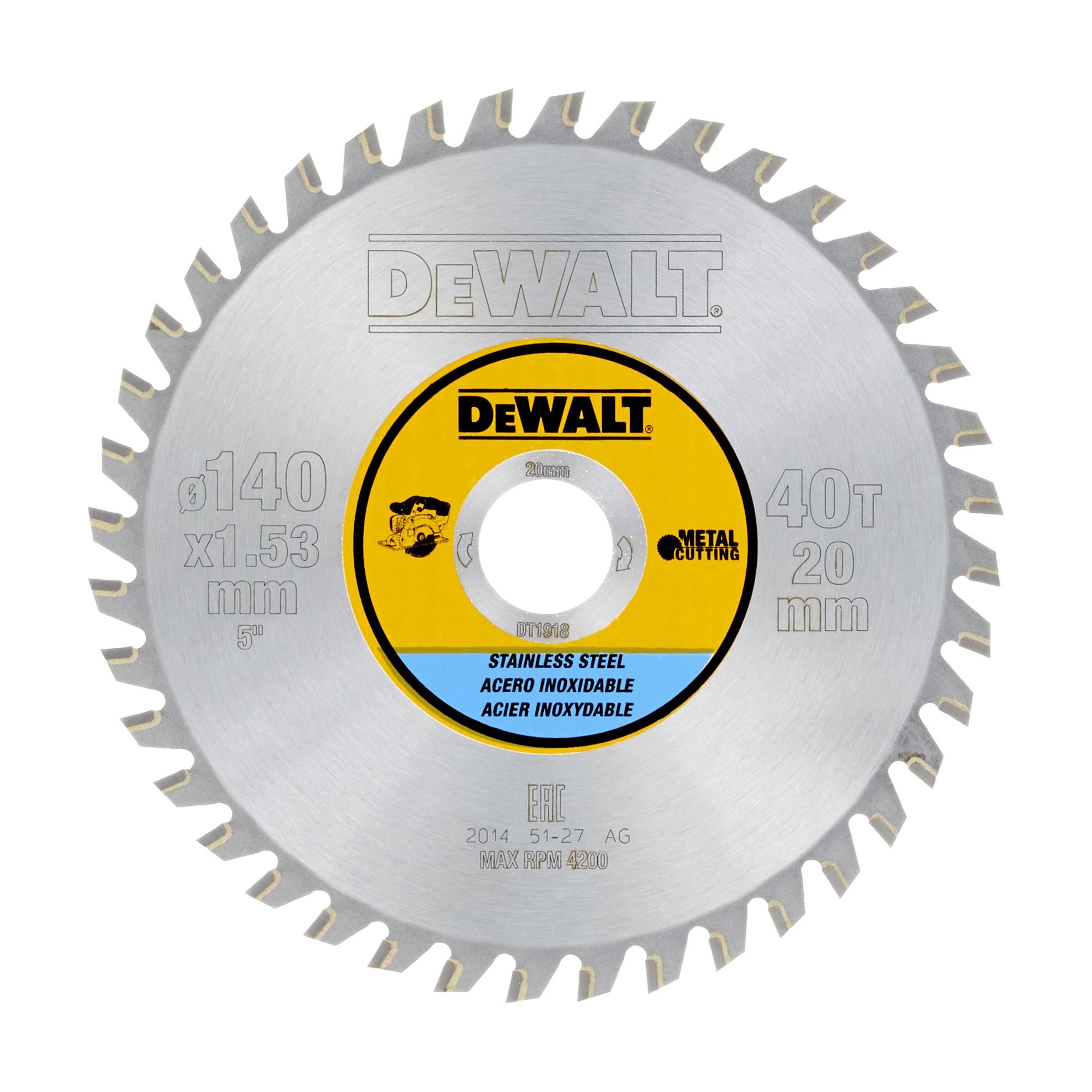 DT1918-QZ - Hoja para sierra circular sin cable 140x20mm 30D para Acero inoxidable