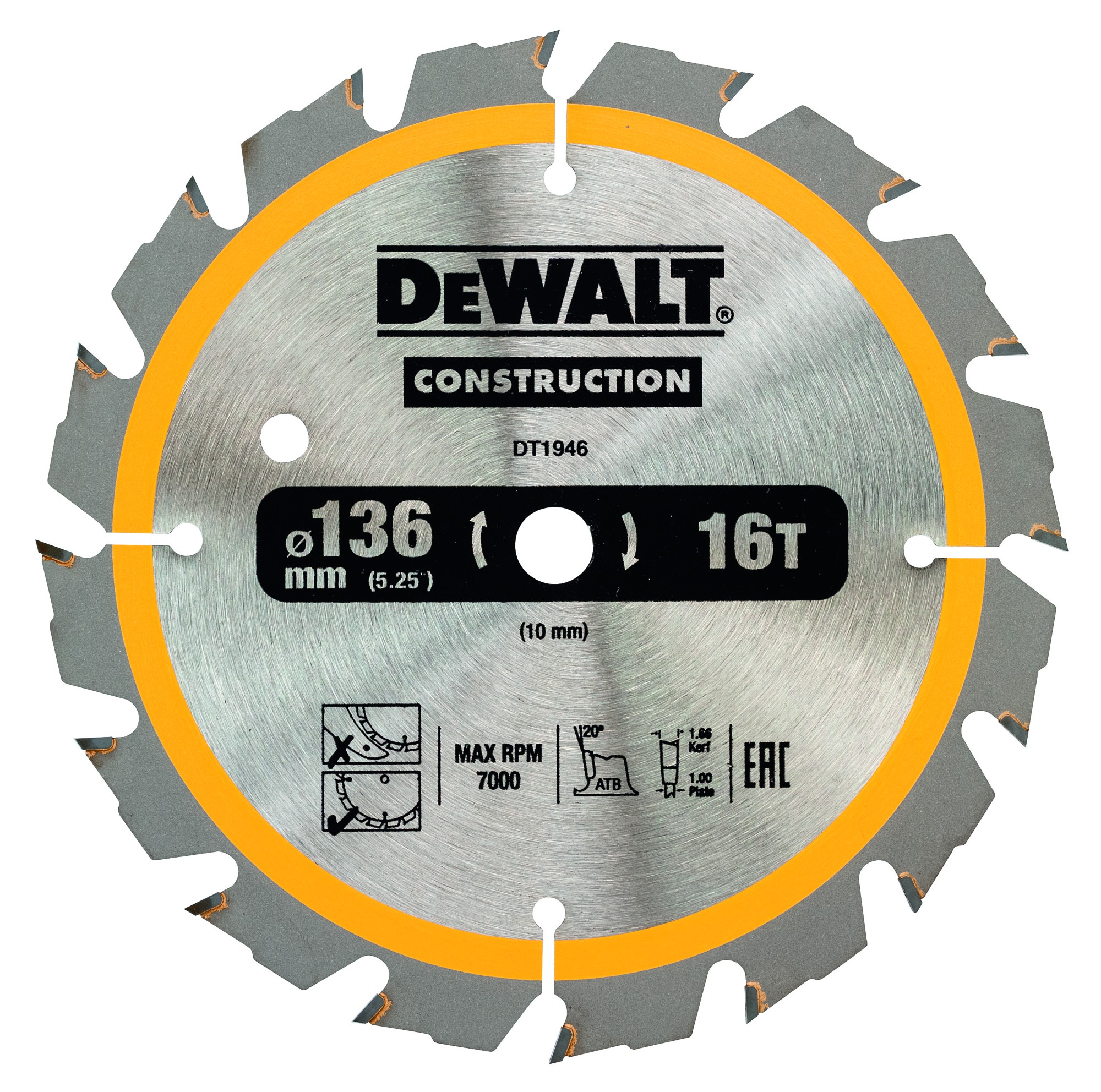DT1946-QZ - Hoja para sierra circular portátil para construcción 136 x10mm 16T (DC)