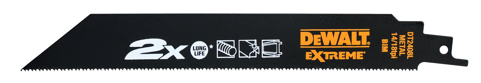 DT2408L-QZ - Hoja de sierra sable bi-metal Extreme 2X, longitud: 203mm, paso de diente: 1.8-1.4mm para metal