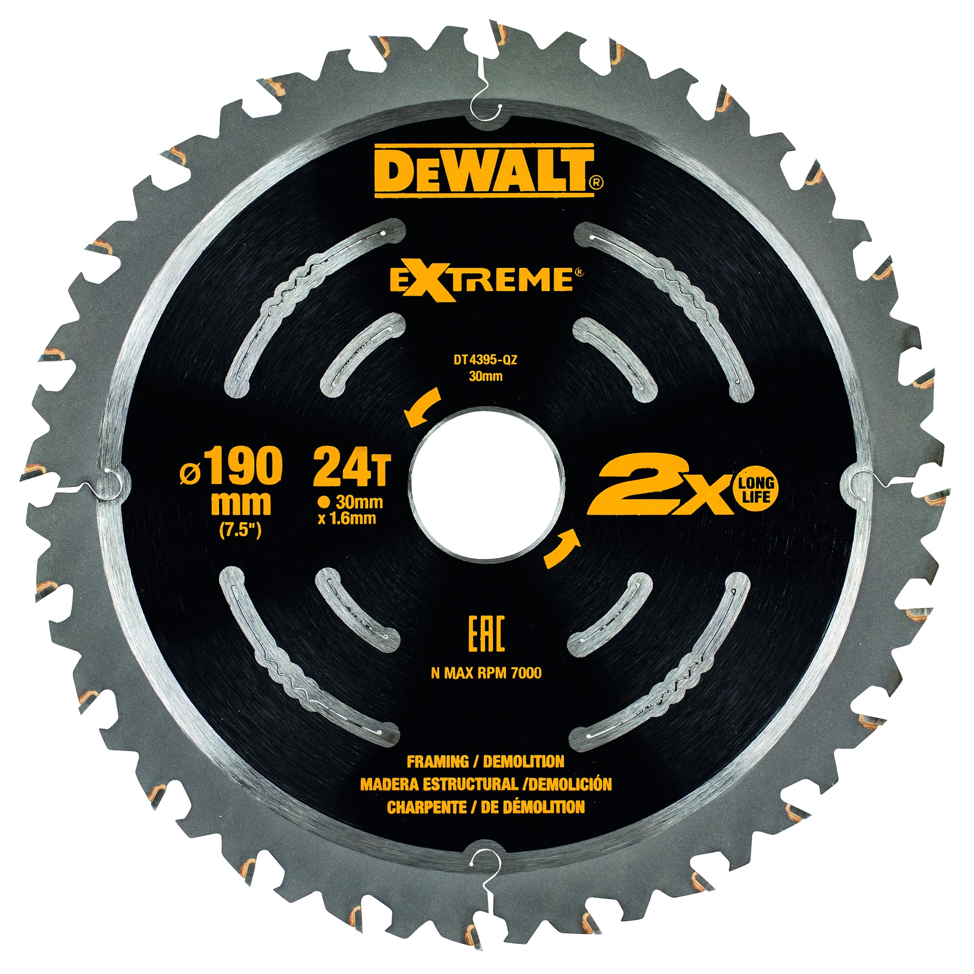 DT4395-QZ - Hoja para sierra circular de demolición 190mm 24T EXTREME