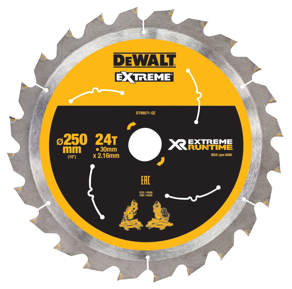 DT99571-QZ - Hojas para Sierra Circular Estacionaria XR EXTREME RUNTIME 250mm x 30mm 24D
