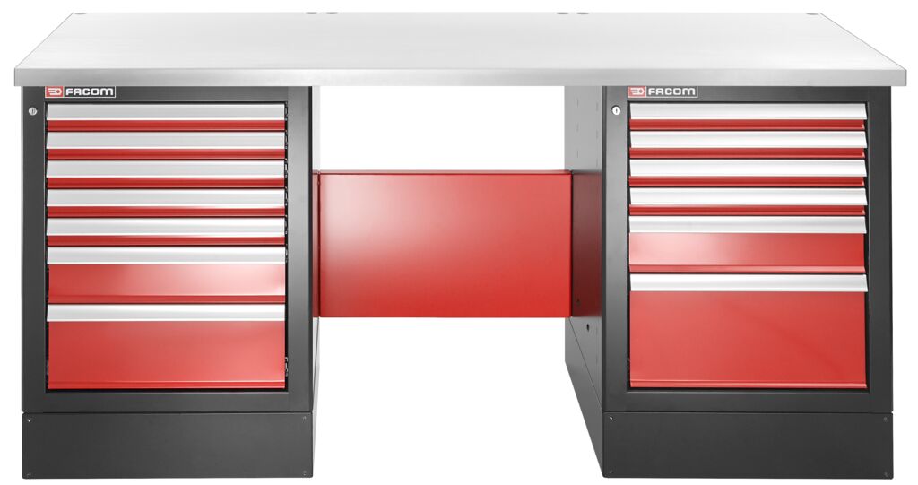 Banco de trabajo para cargas pesadas 2182 mm - 13 cajones - parte superior de acero inoxidable - versión alta