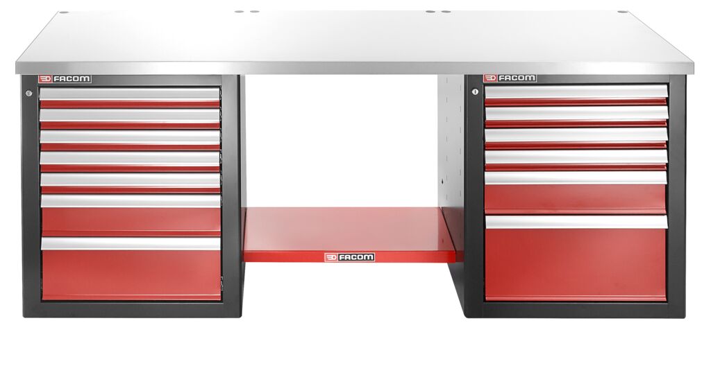 Banco de trabajo para cargas pesadas 2182 mm - 13 cajones - parte superior de acero inoxidable - versión baja