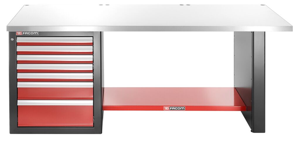 Banco de trabajo para cargas pesadas 2182 mm - 7 cajones - parte superior de acero inoxidable - versión baja