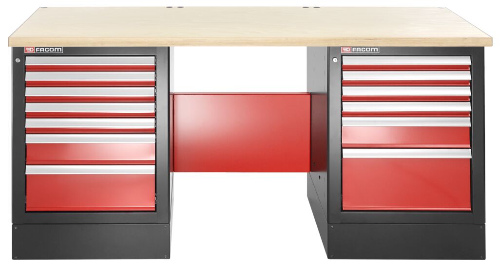 Banco de trabajo para cargas pesadas 2182 mm - 13 cajones - Parte superior de madera - versión alta
