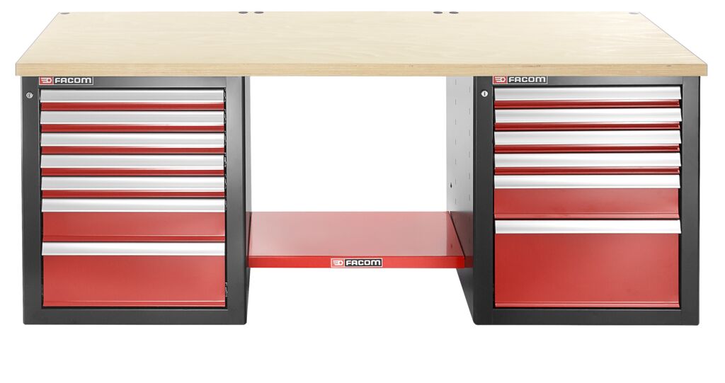 Banco de trabajo para cargas pesadas 2182 m - 13 cajones - parte superior de madera - versión baja