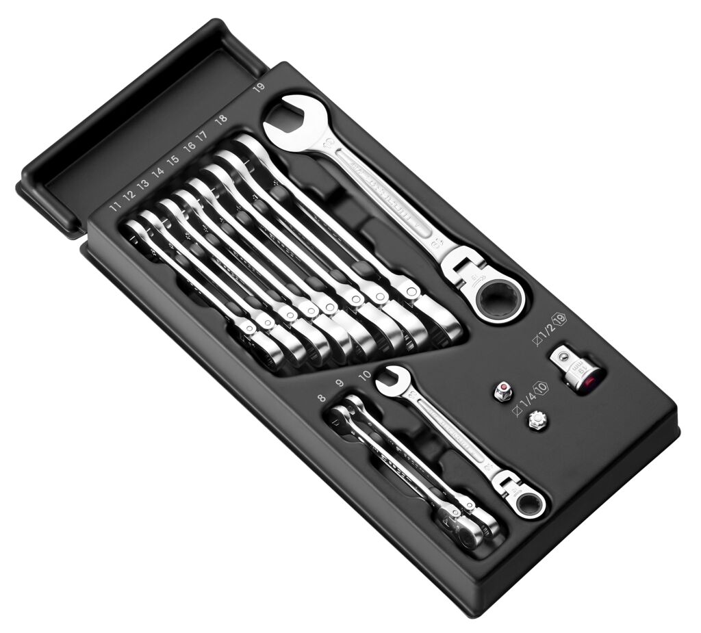 Módulo de 12 llaves mixtas con trinquete articulado métricos-MOD.467BFJ12