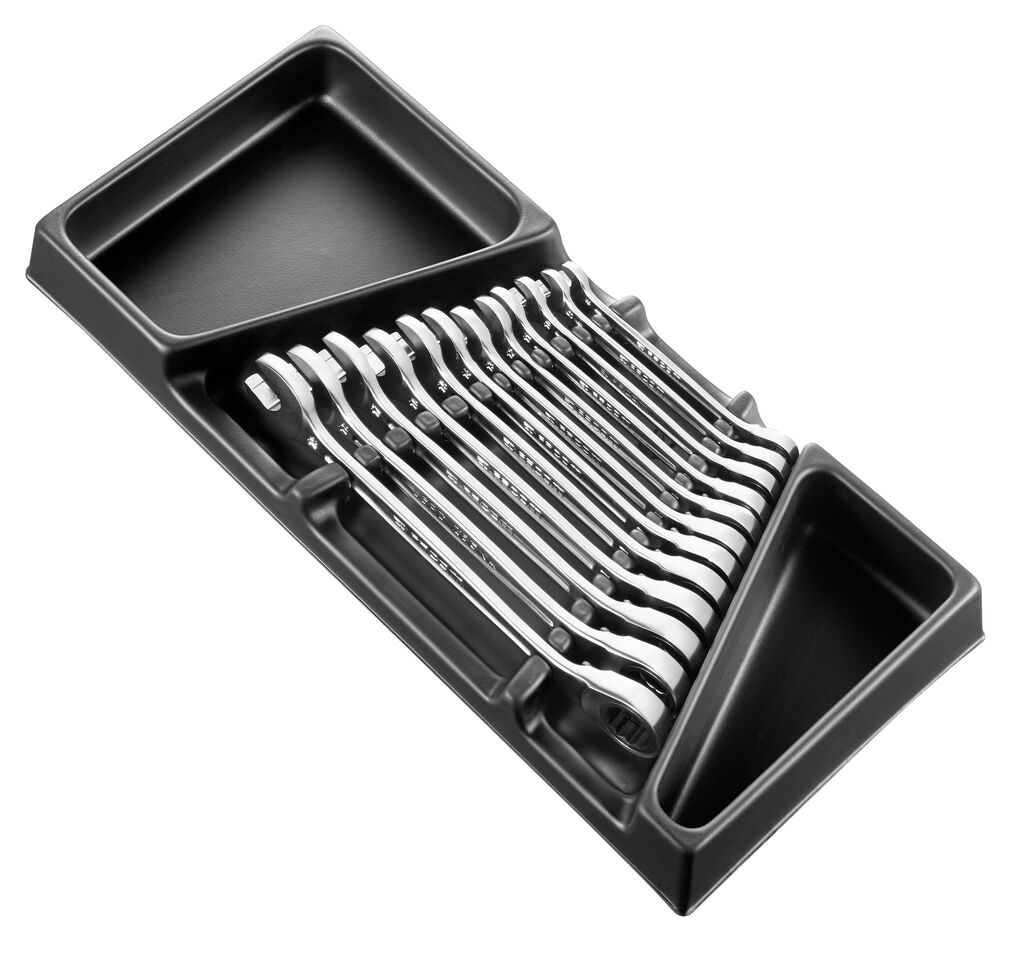 MOD.467B - Módulos de llaves mixtas con trinquete métricas en bandeja termo formada y de espuma