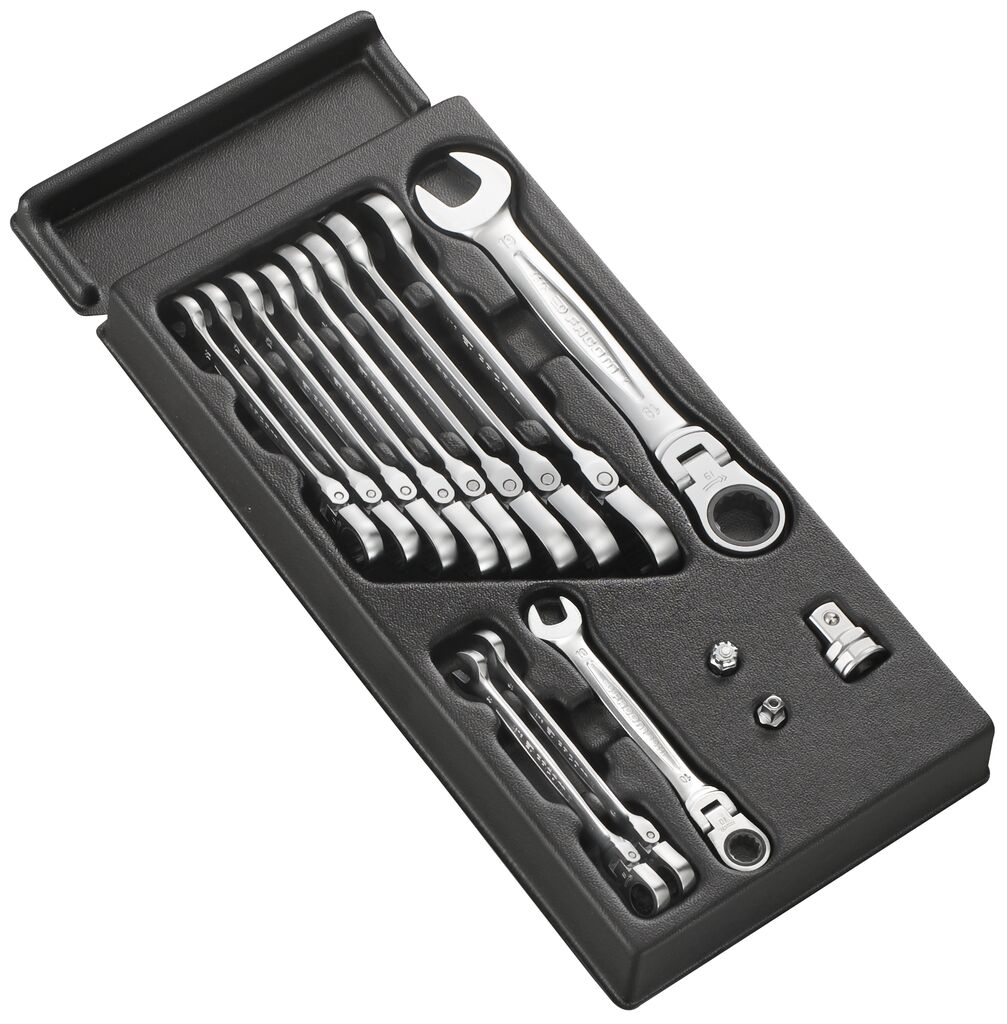 Módulo de 12 llaves mixtas con trinquete articulado métricos