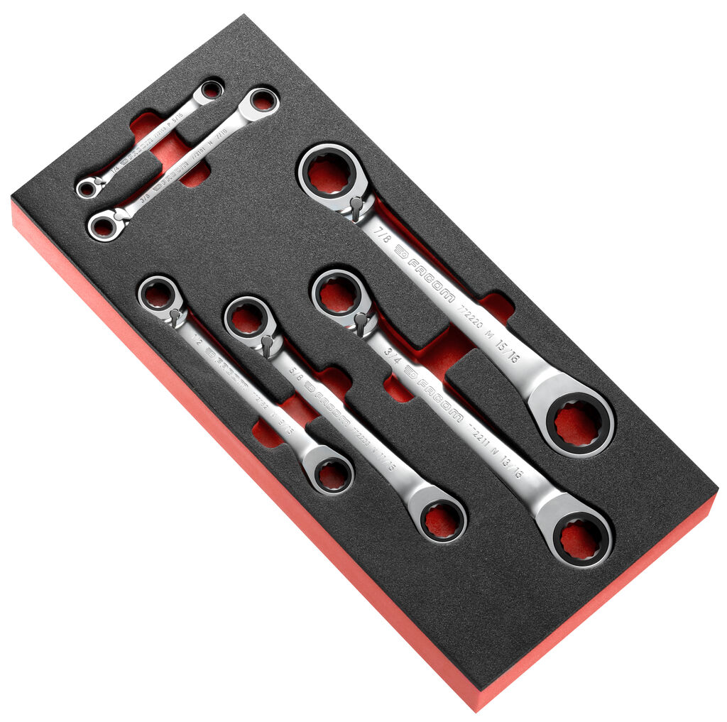 Módulo espuma 6 llaves poligonales con trinquete inclinadas de 15° en pulgadas