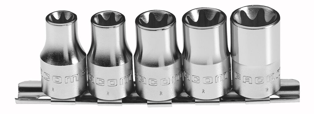 JUEGO 5 VASOS 1/4 TORX RACK