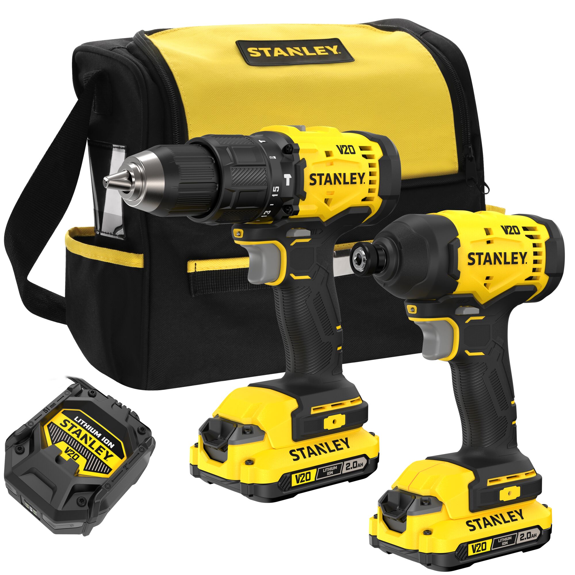 COMBO KIT: Taladro Percutor V20 55Nm + Atornillador de impacto V20 170Nm. Incluye 2 baterías Li-Ion 2Ah, cargador 1,25A y Bolsa de transporte