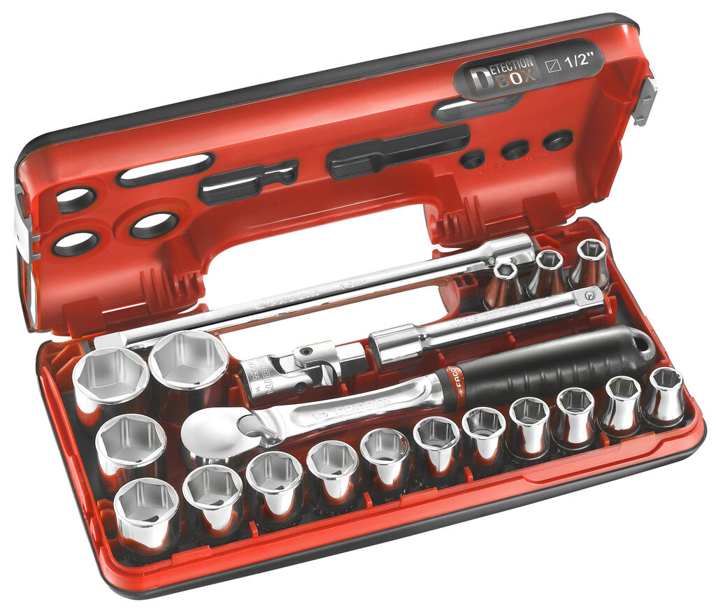 Cofre DBOX vasos 1/2” 6 caras métricas - 21 piezas - SL.DBOX1