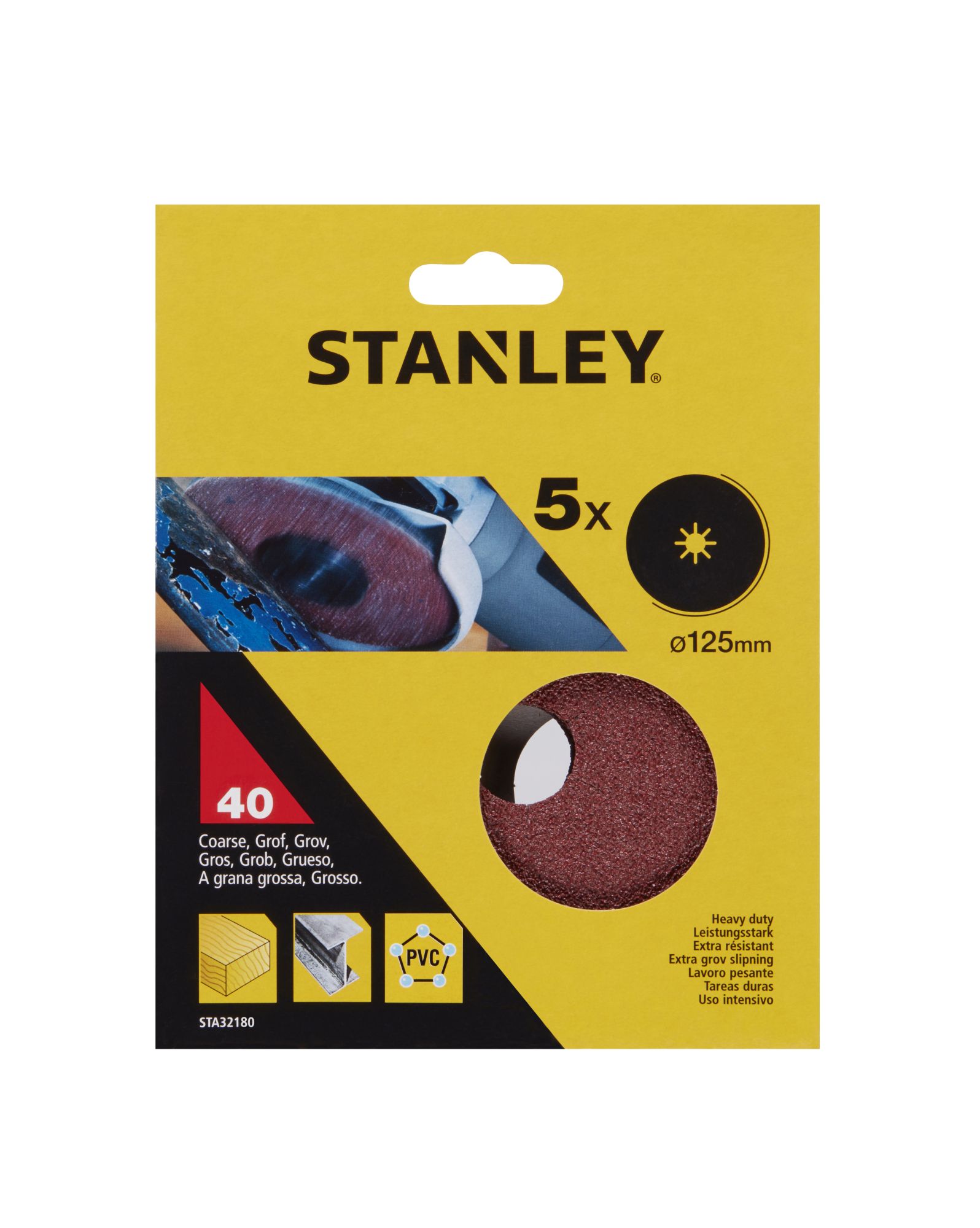 5 Discos de lija base fibra ø 125x22 mm. Grano 40