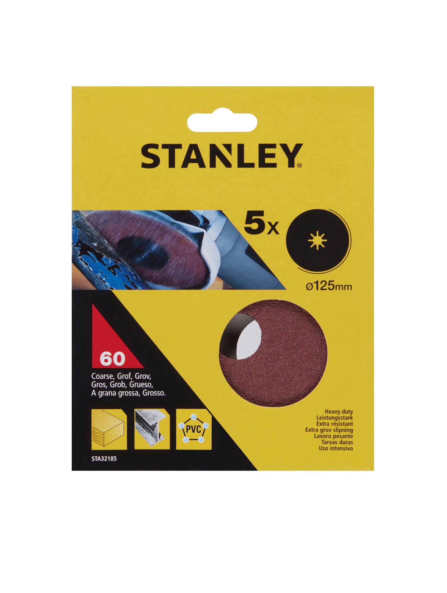 5 Discos de lija base fibra ø 125x22 mm. Grano 60