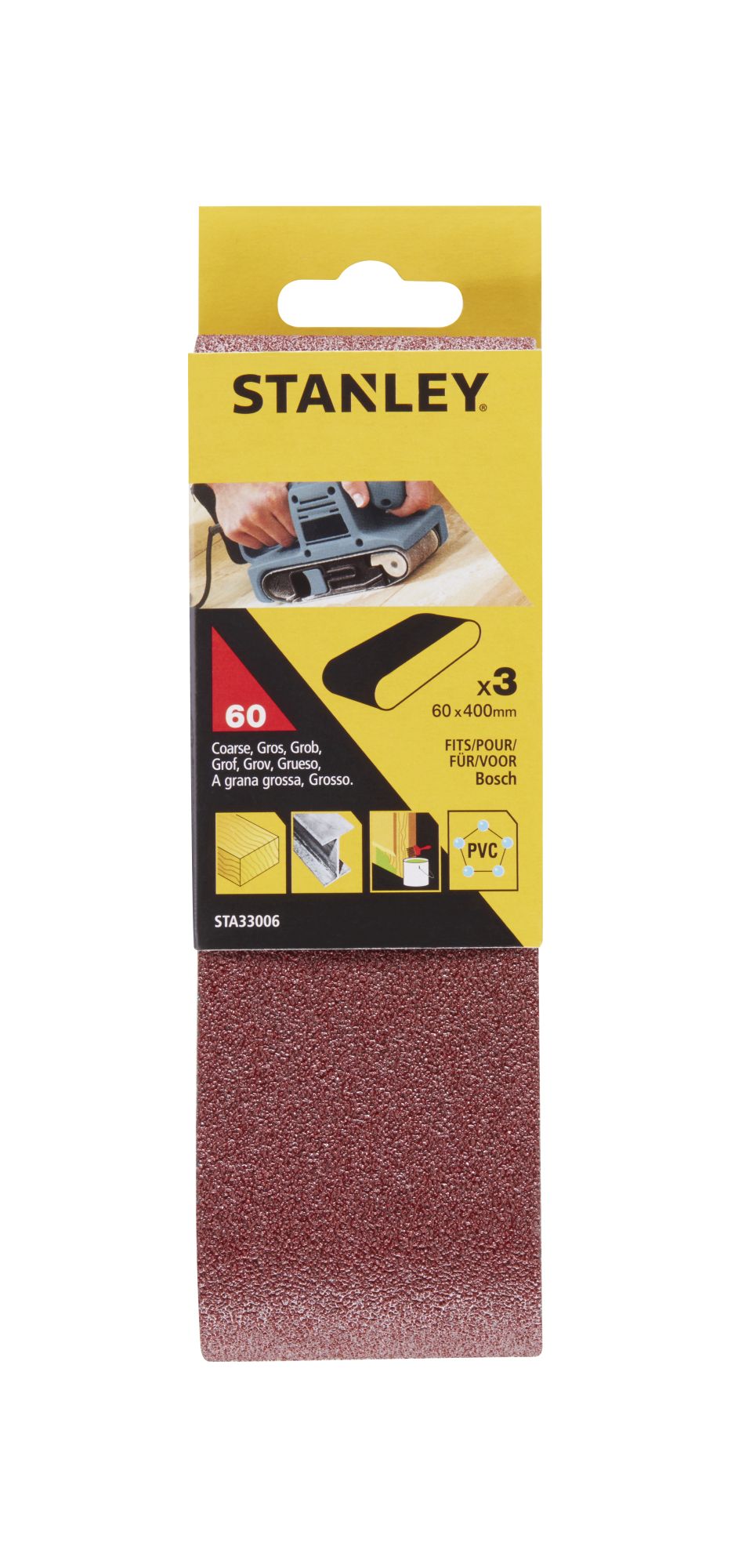3 Bandas de lija. 60 x 400 mm. Grano 60.
