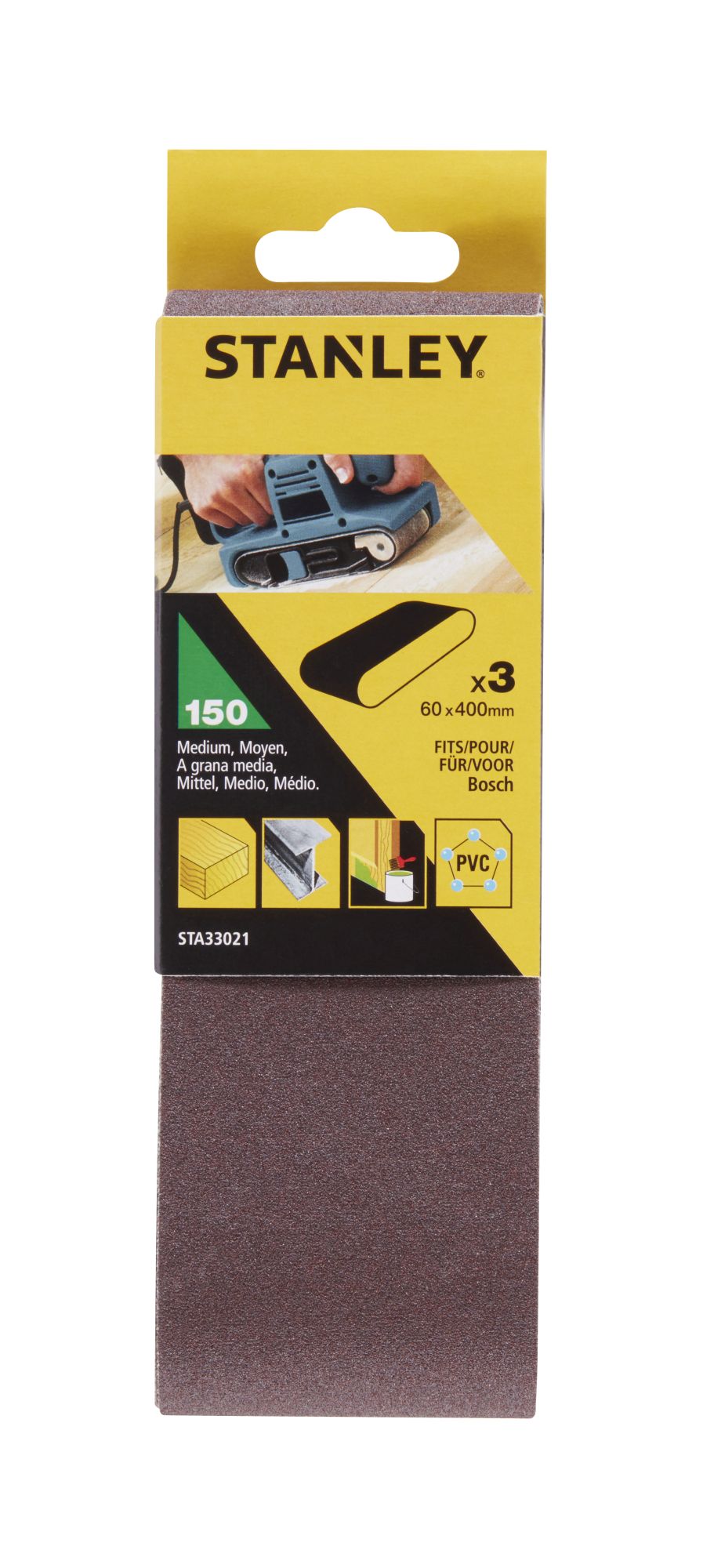 3 Bandas de lija. 60 x 400 mm. Grano 150.