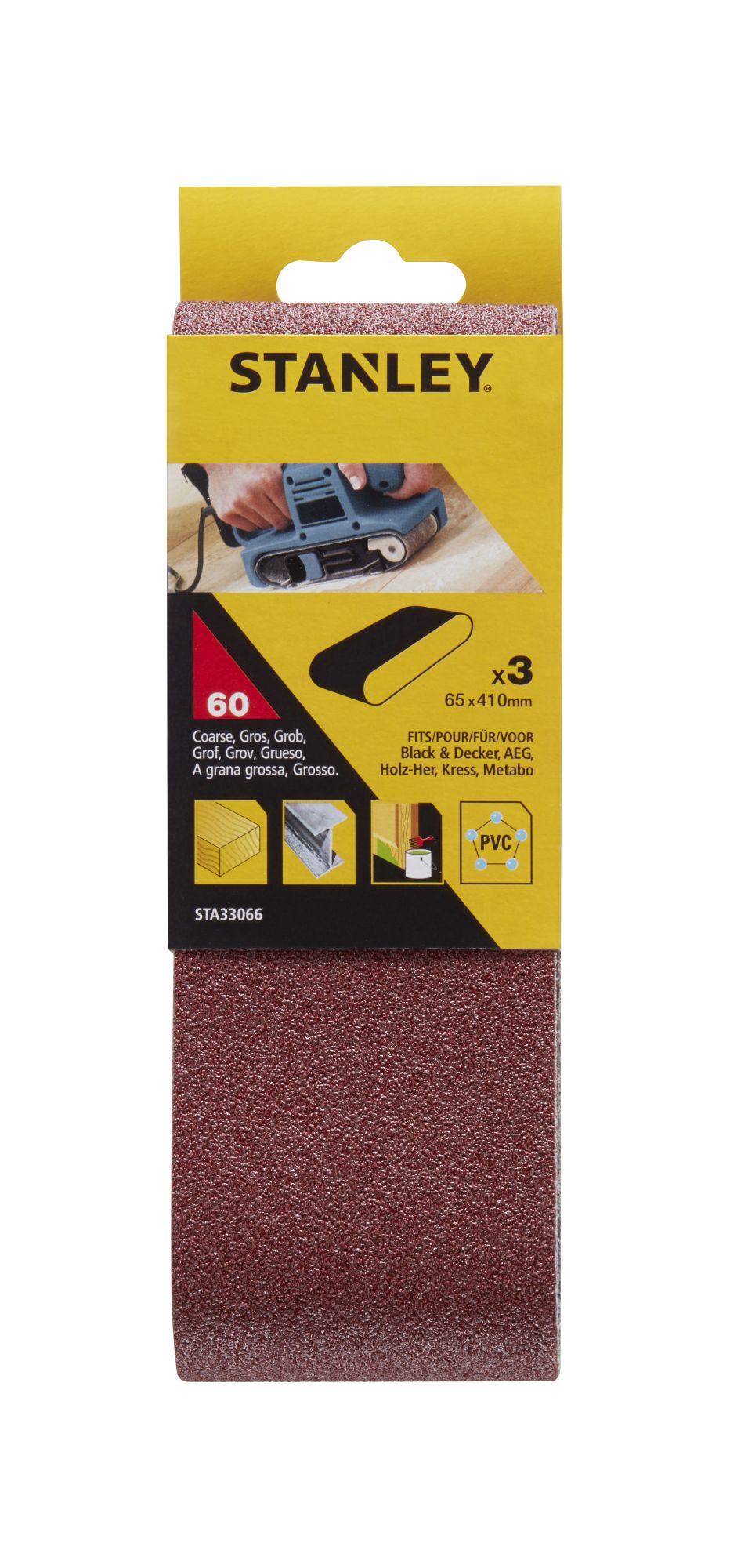 3 Bandas de lija. 65 x 410 mm.Grano 60.